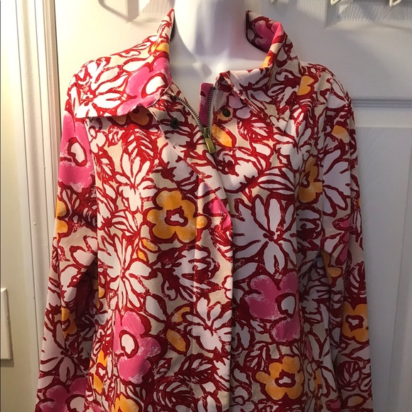 Chico’s ZENERGY Neema Jacket Floral Pink Orange Red White Light Golf Colorful - Picture 3 of 11
